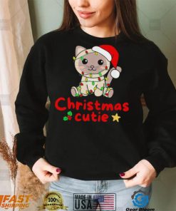 Christmas Cute cat Santa hat Christmas Lights shirt