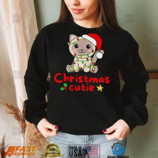 Christmas Cute cat Santa hat Christmas Lights shirt