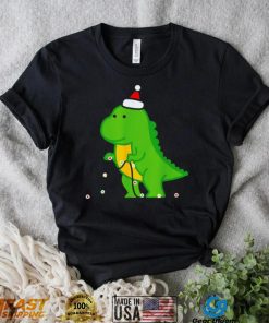 Dinosaur putting up string lights Christmas shirt