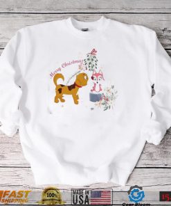 Dog Kissing Cat Under The Mistletoe Merry Christmas Shirt