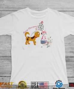 Dog Kissing Cat Under The Mistletoe Merry Christmas Shirt