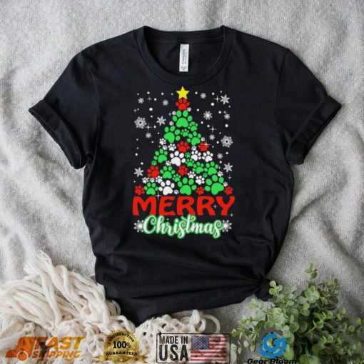 Dog Paws Xmas Tree Merry Christmas Shirt