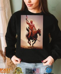 Donald Trump nude riding horse with American flag shirt