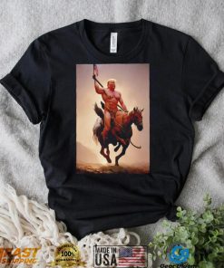 Donald Trump nude riding horse with American flag shirt