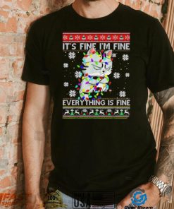 Funny grumpy cat black cat it’s fine I’m fine everything is fine ugly shirt