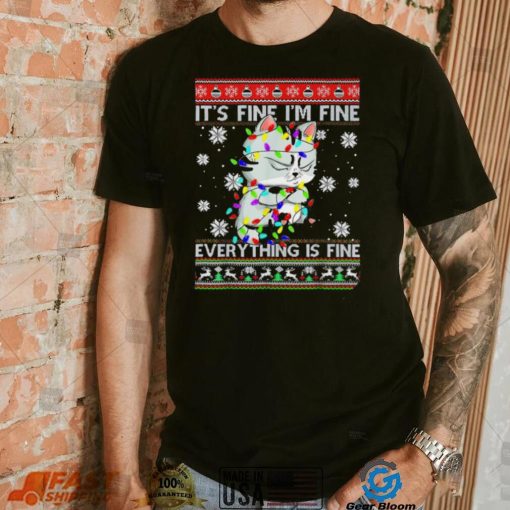 Funny grumpy cat black cat it’s fine I’m fine everything is fine ugly shirt