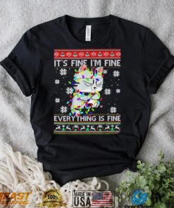 Funny grumpy cat black cat it’s fine I’m fine everything is fine ugly shirt