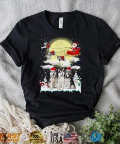 Husky Dog Hat Santa Sleigh Christmas Shirt