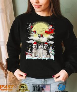 Husky Dog Hat Santa Sleigh Christmas Shirt