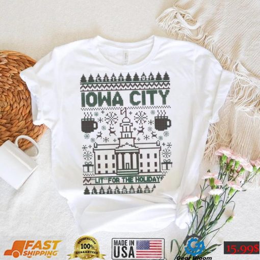 Iowa City lit for the holidays ugly Christmas shirt