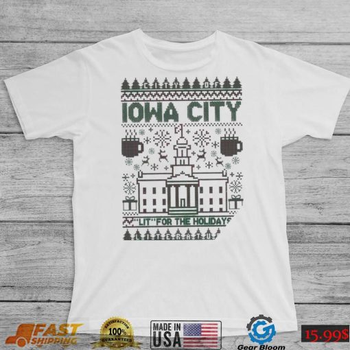 Iowa City lit for the holidays ugly Christmas shirt