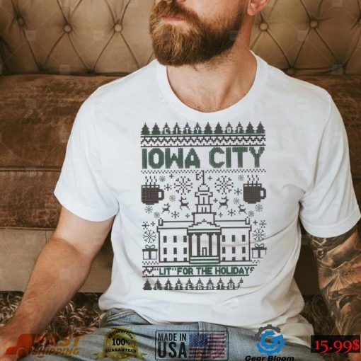 Iowa City lit for the holidays ugly Christmas shirt