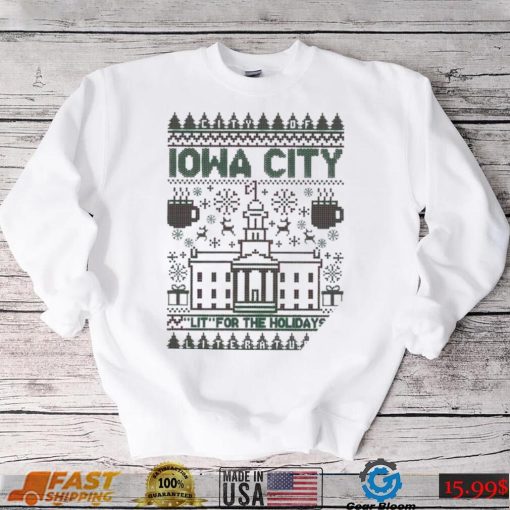 Iowa City lit for the holidays ugly Christmas shirt