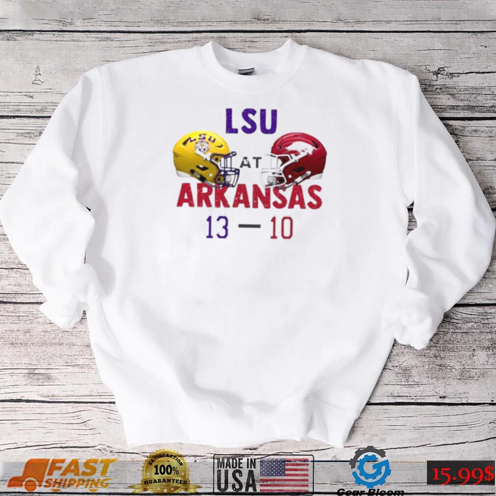 LSU Tigers 13 10 Arkansas Razorbacks Football 2022 gameday matchup final score shirt LSU Tigers 13 10 Arkansas Razorbacks Football 2022 gameday matchup final score shirt