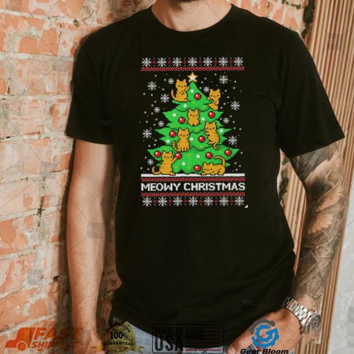 Meowy Merry Christmas tree cat lover ugly shirt