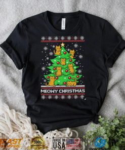 Meowy Merry Christmas tree cat lover ugly shirt