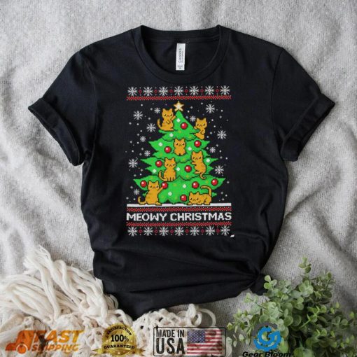 Meowy Merry Christmas tree cat lover ugly shirt