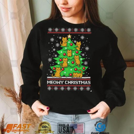 Meowy Merry Christmas tree cat lover ugly shirt