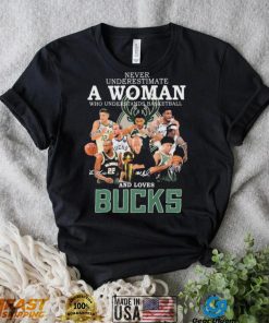 Never Underestimate A Woman Who Understands Basketball And Loves Milwaukee Bucks 2022 Signatures Shirt