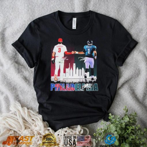 Philadelphia Jalen Hurts And Bryce Harper Philly’s Skyline Signatures Shirt