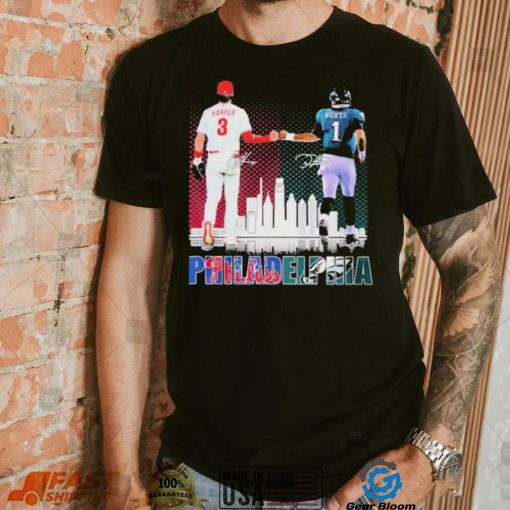 Philadelphia Jalen Hurts And Bryce Harper Philly’s Skyline Signatures Shirt