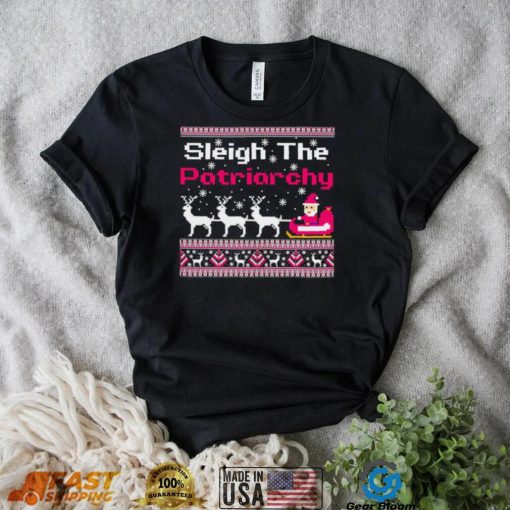 Pink sleigh the patriarchy feminist Christmas shirt