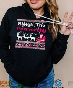 Pink sleigh the patriarchy feminist Christmas shirt