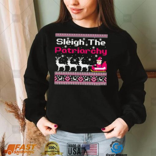 Pink sleigh the patriarchy feminist Christmas shirt