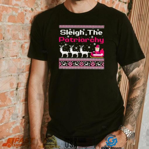 Pink sleigh the patriarchy feminist Christmas shirt