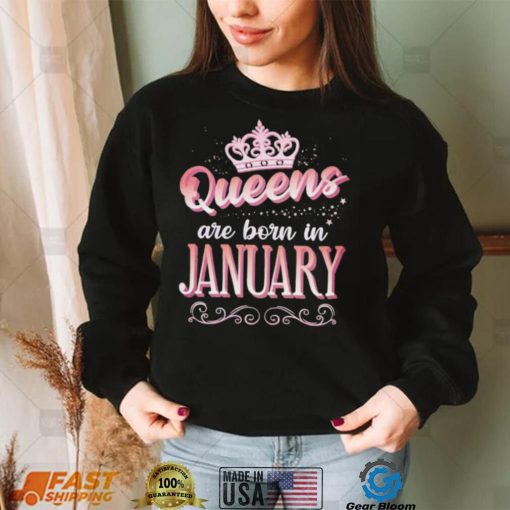 Queens Are Born In January Cute Pink Flourish Design Shirt