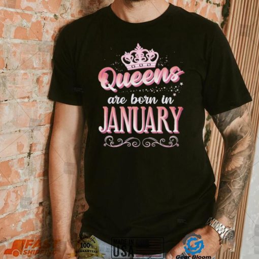 Queens Are Born In January Cute Pink Flourish Design Shirt