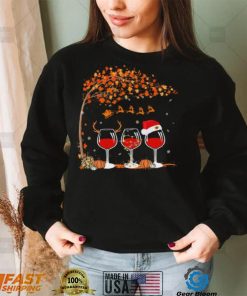 Santa Wine Glass Pumpkin Autumn Tree Christmas Shirt