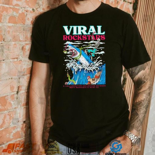 Skeleton riding shark viral Rockstars shirt