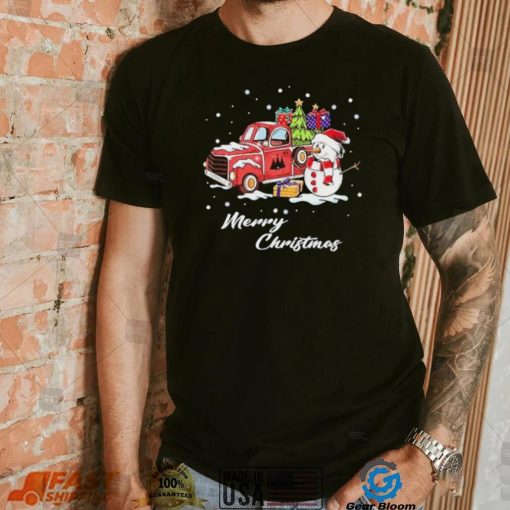 Snowman Red Car Merry Christmas Shirt