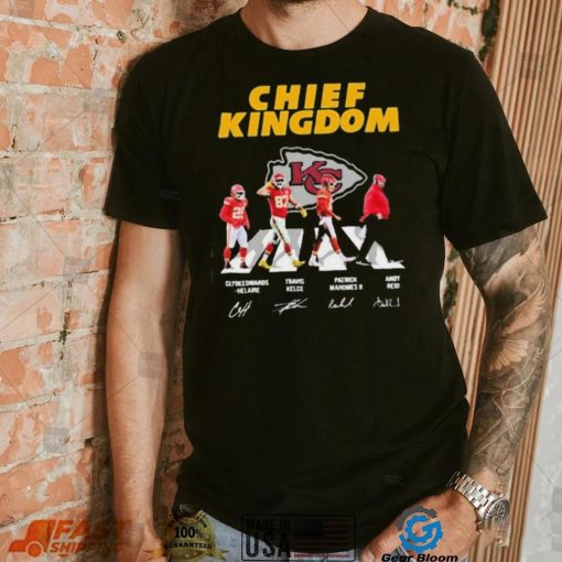 The Chiefs Kingdom Clyde Edwards Helaire Travis Kelce Patrick Mahomes II And Andy Reid Abbey Road Signatures Shirt