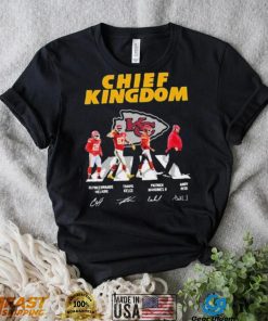 The Chiefs Kingdom Clyde Edwards Helaire Travis Kelce Patrick Mahomes II And Andy Reid Abbey Road Signatures Shirt