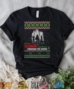 The Walking Dead Michonne slashing through the snow ugly Christmas shirt