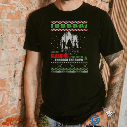 The Walking Dead Michonne slashing through the snow ugly Christmas shirt