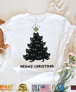 Tree Black Cat Meowy Christmas Shirt