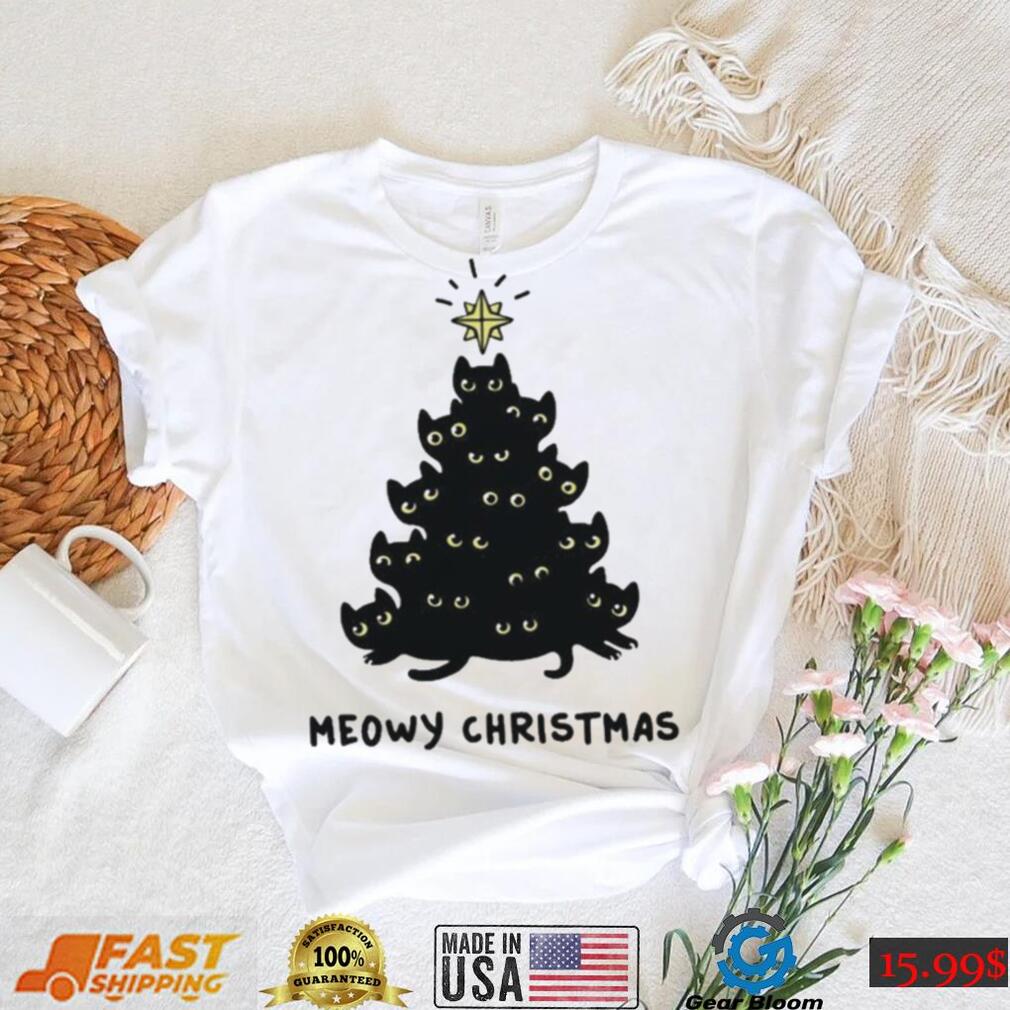 Tree Black Cat Meowy Christmas Shirt