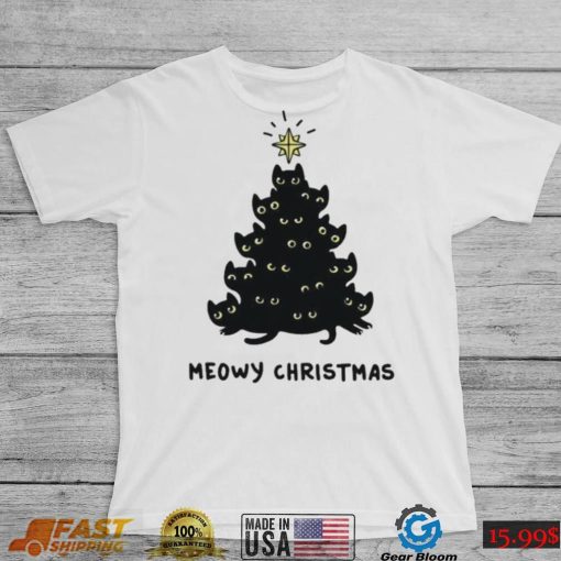 Tree Black Cat Meowy Christmas Shirt