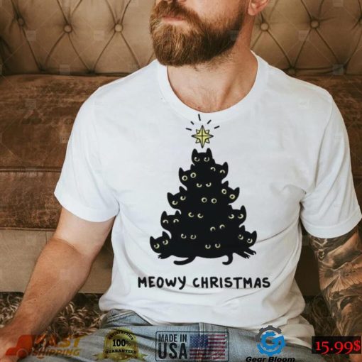 Tree Black Cat Meowy Christmas Shirt