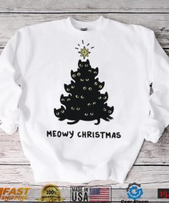 Tree Black Cat Meowy Christmas Shirt