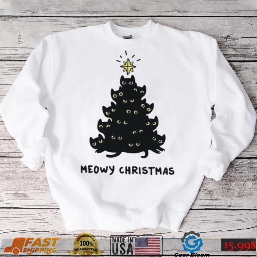 Tree Black Cat Meowy Christmas Shirt