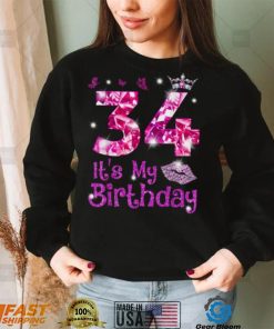 Vintage Happy 34 It’s My Birthday Crown Lips 34th Birthday Shirt