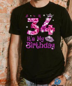 Vintage Happy 34 It’s My Birthday Crown Lips 34th Birthday Shirt