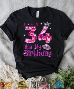 Vintage Happy 34 It’s My Birthday Crown Lips 34th Birthday Shirt