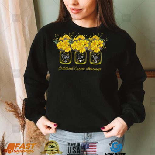 Yellow Flower Jar Peace Love Cure Childhood Cancer Flower Jar New Design T Shirt