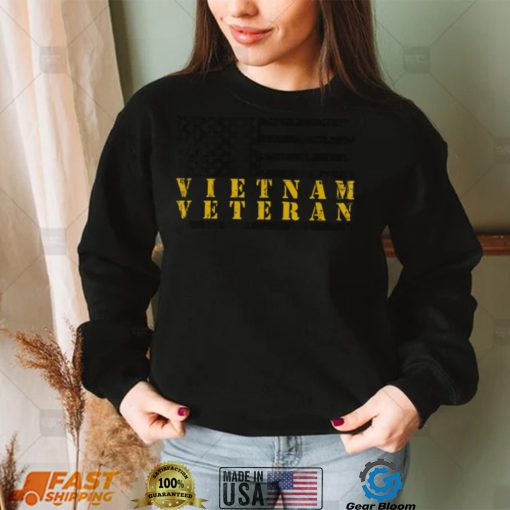 Yellow Text Distressed American Flag Vietnam Veteran New Design T Shirt