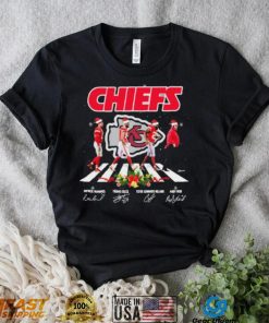 The Chiefs Patrick Mahomes Travis Kelce Clyde Edwards Helaire And Andy Reid Abbey Road Signatures Christmas Shirt